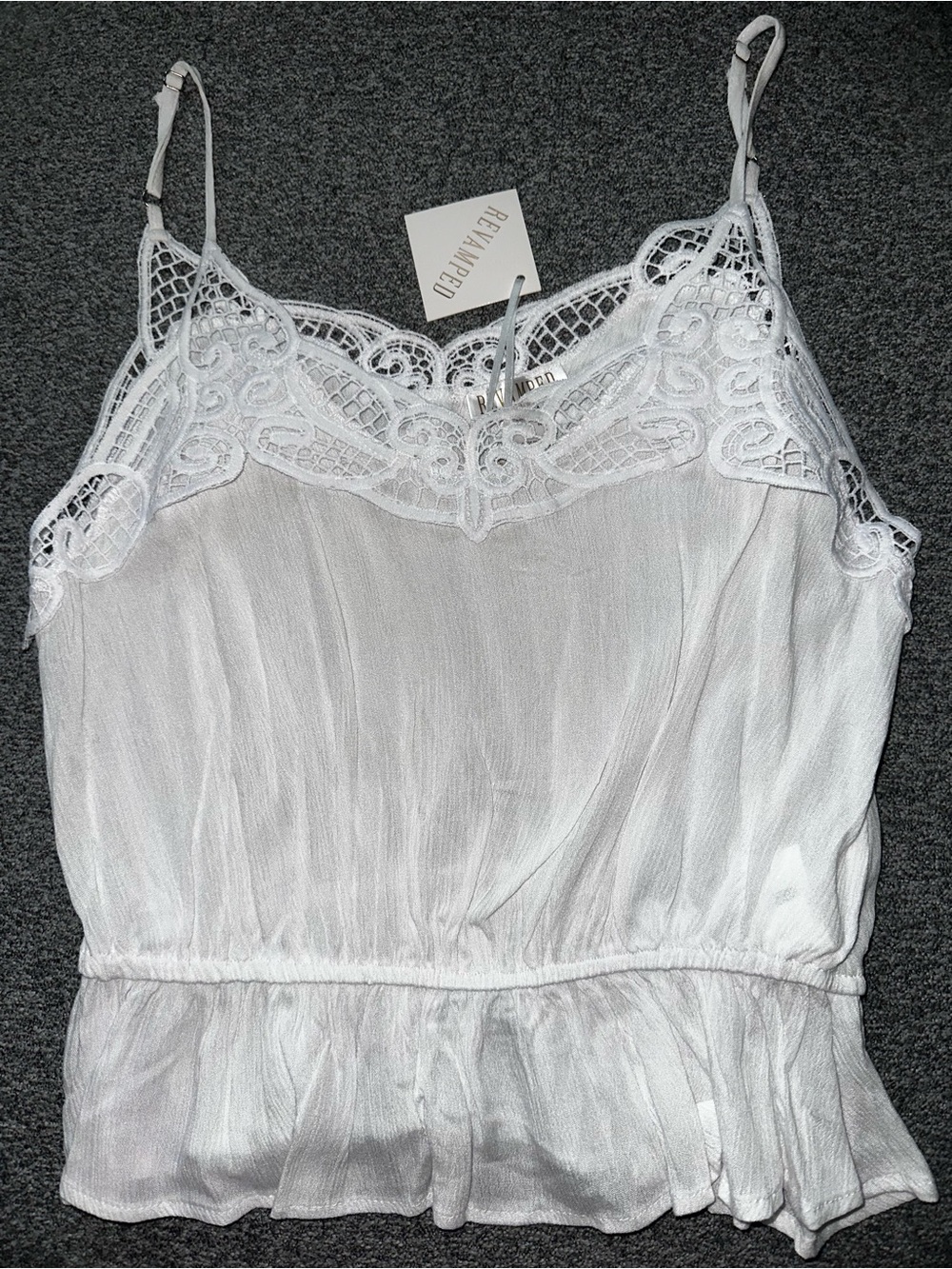 NEW Revamped White Camisole with crochet lace trim Sz: M